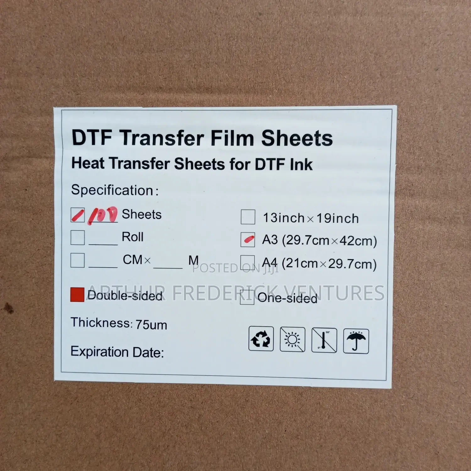 Quality A3 Double Sided DTF Films 100pcs