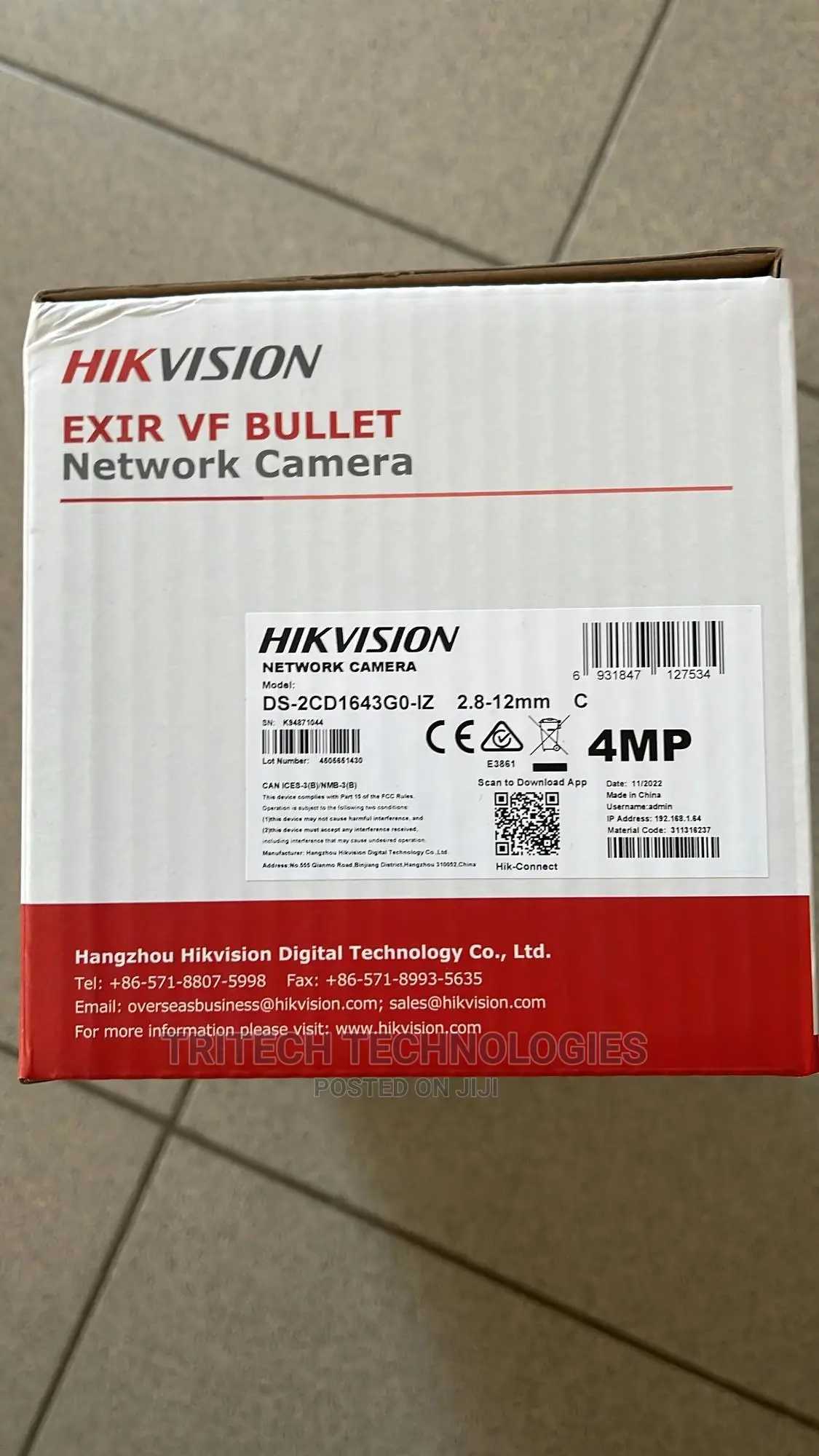 HIKVISION 4 MP Varifocal Bullet IP Camera DS-2CD1643G0-1(Z)