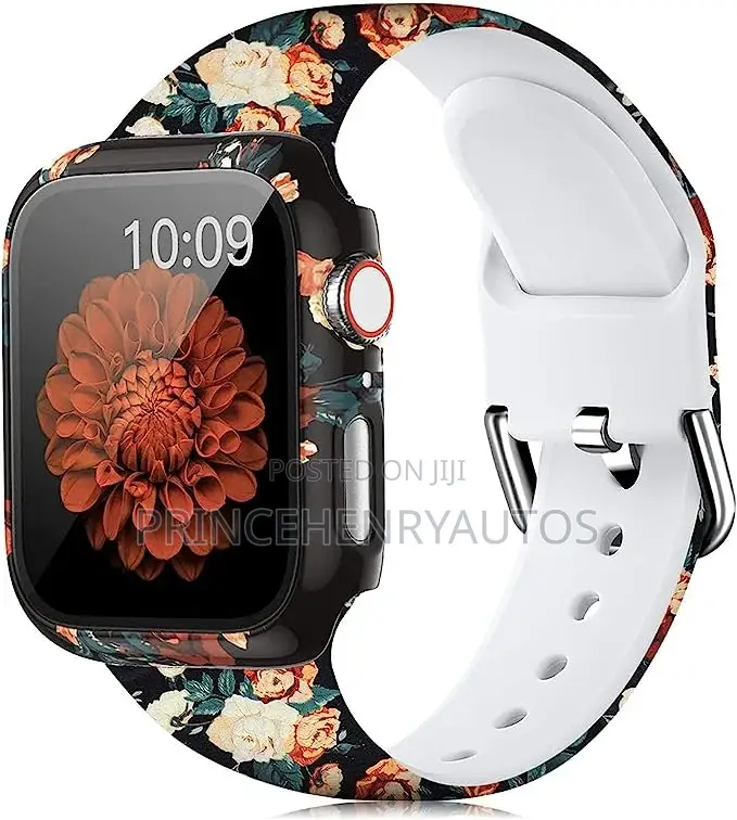 LKEITY Floral Printed Pattern Silicone Band For Apple Watch