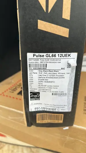 New Laptop MSI Pulse GL66 16GB Intel Core I7 SSD 512GB