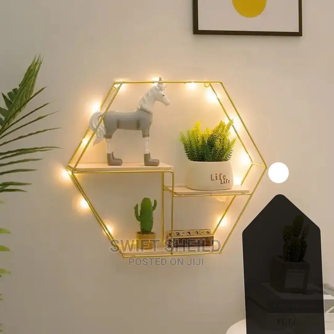 Hexagon Floating Shelves With Light 42.5*47 Cm
