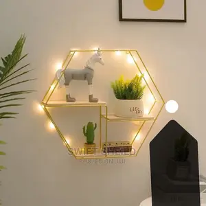 Hexagon Floating Shelves With Light 42.5*47 Cm