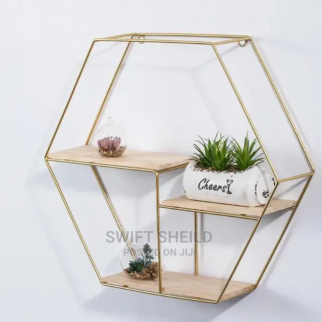 Hexagon Floating Shelves With Light 42.5*47 Cm