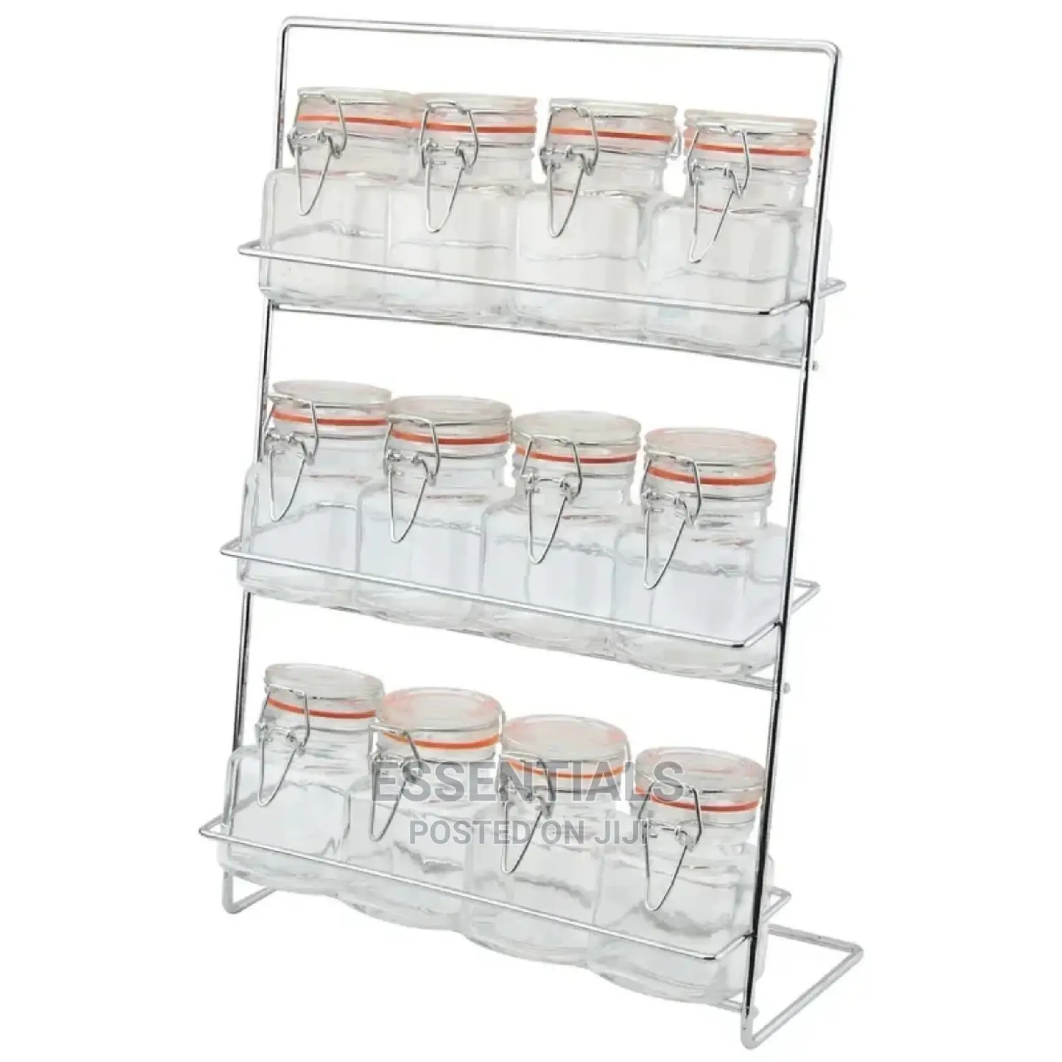 Set of 12 Clip Top Spice Jars With Chrome Storage Rack