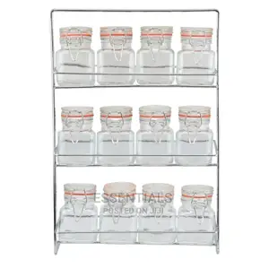 Set of 12 Clip Top Spice Jars With Chrome Storage Rack