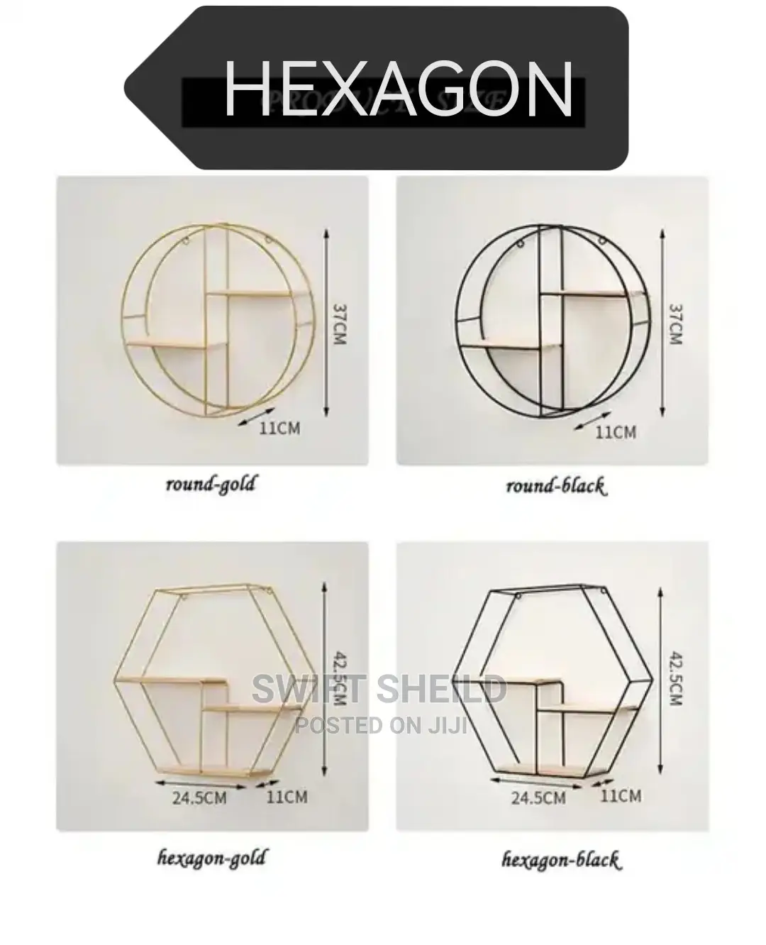 Hexagon Floating Shelves With Light 42.5*47 Cm