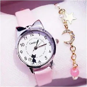 Cute Ear Kitten Dial Quart Belt Watch NLG 022 – Pink