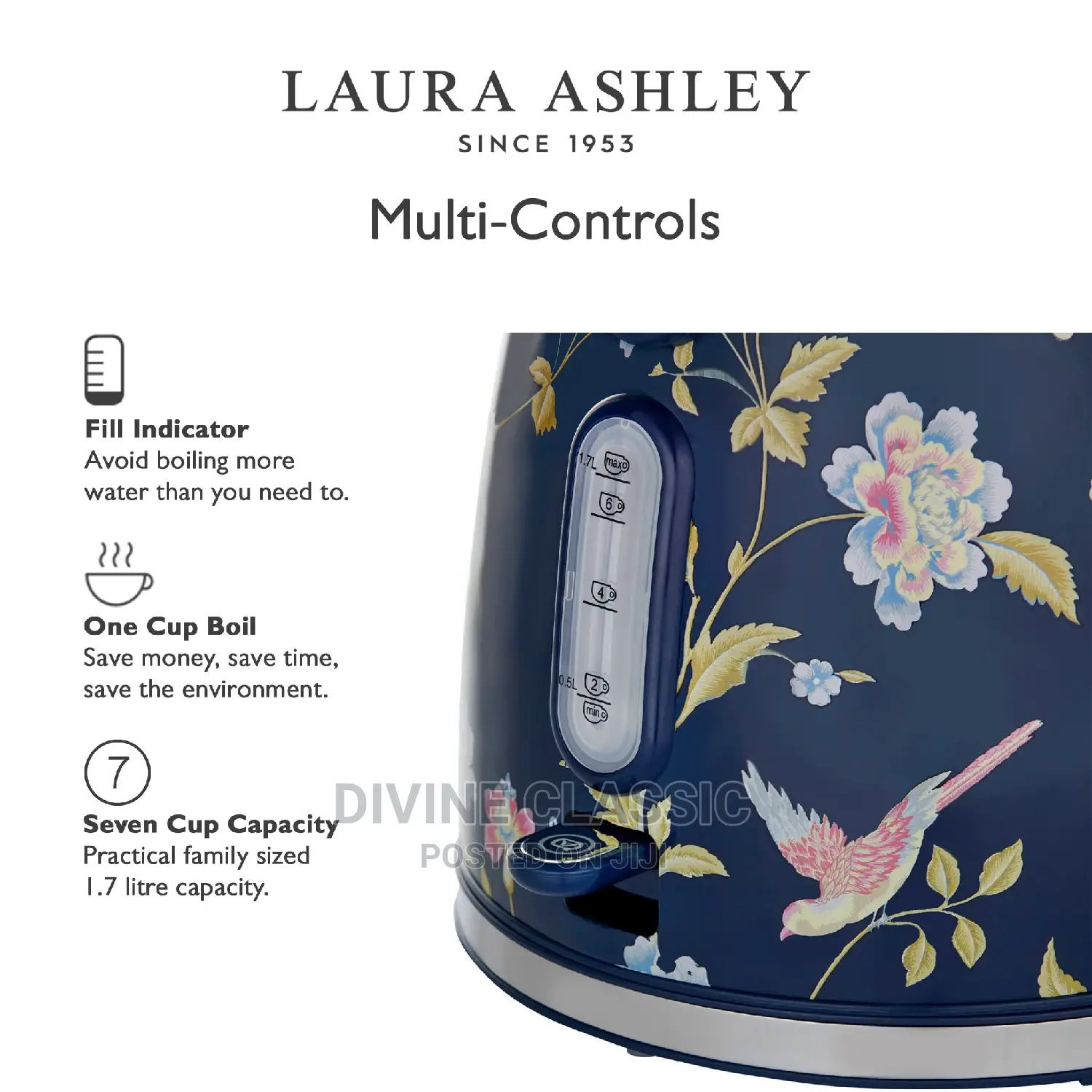 Laura Ashley Cordless Stainless Steel Kettle 1.7 Litre
