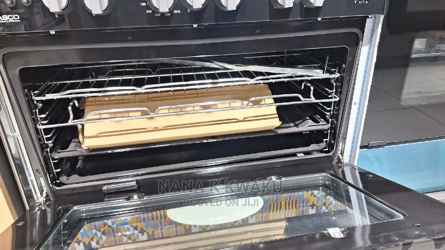 Black_nasco 5 Burners With Oven Grill Glass Cover Top