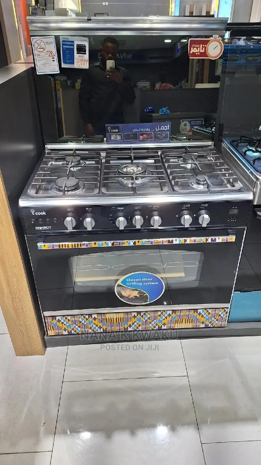 Black_nasco 5 Burners With Oven Grill Glass Cover Top