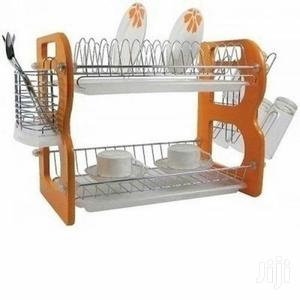 Double Layer Dish/Plate Rack - Brown/Silver