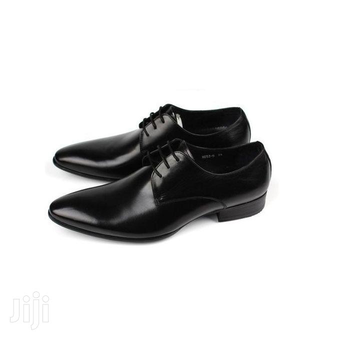 Leather Lace Up Shoes - Black + Free Leather Watch