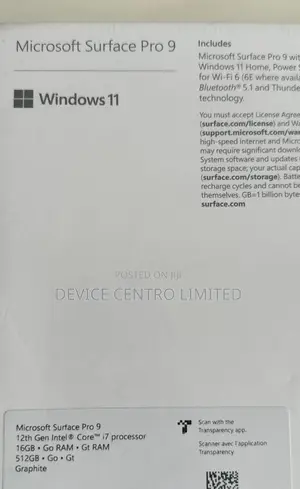 New Laptop Microsoft Surface Pro 9 16GB Intel Core I7 SSD 512GB