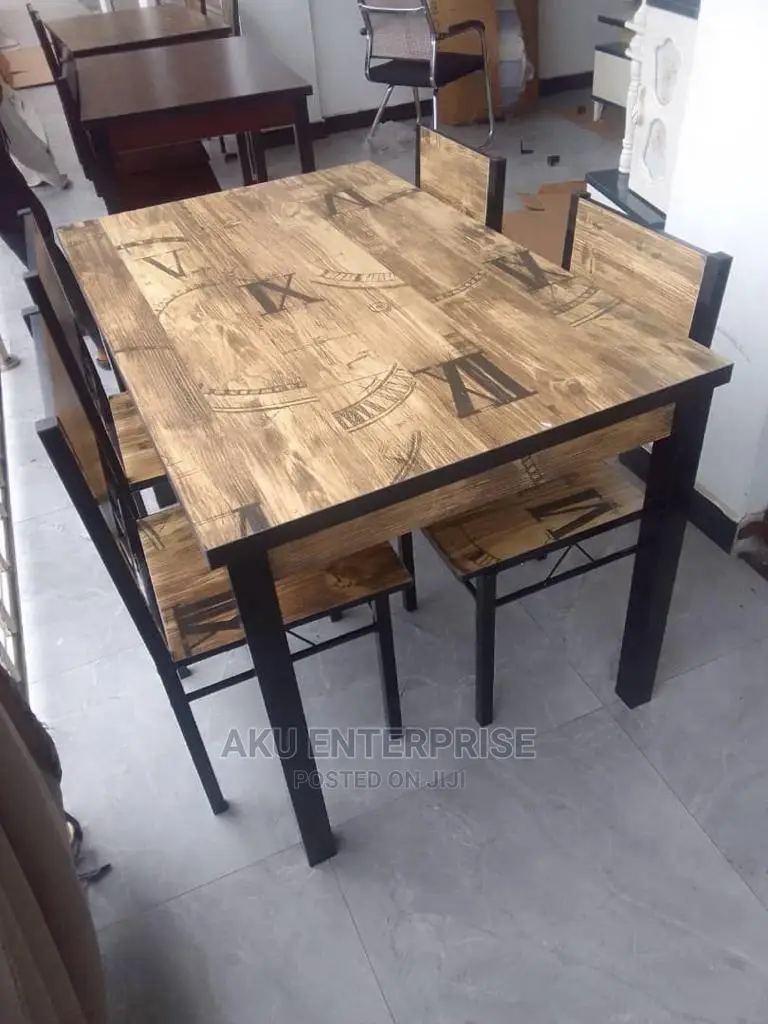 Dinning Table and Chairs Wood Metal Leather Chair
