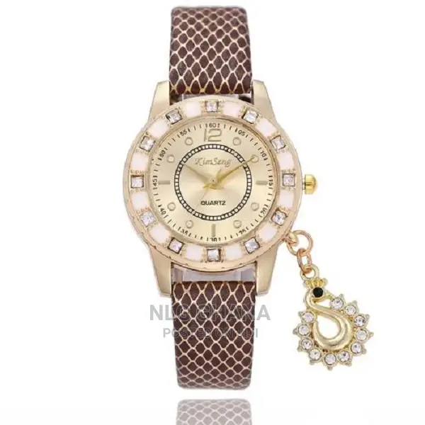 Diamond Pendant PU Leather Bracelet Watch - White/Brown/Blac
