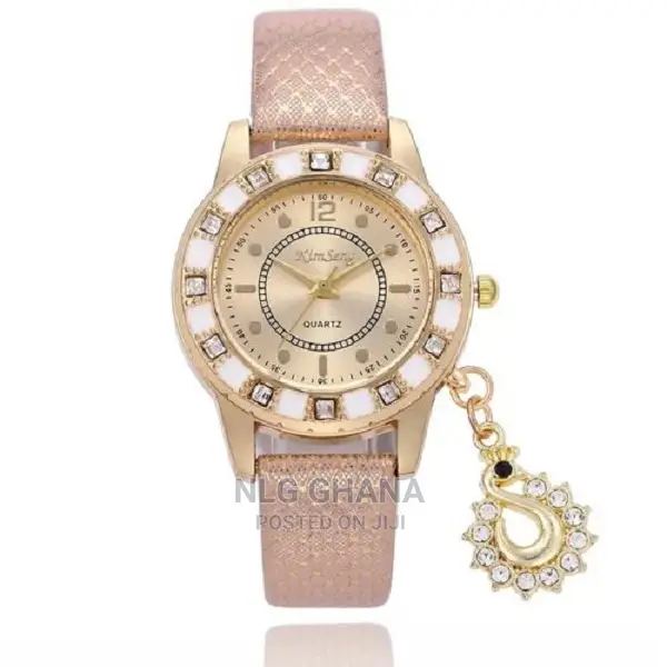 Diamond Pendant PU Leather Bracelet Watch - White/Brown/Blac