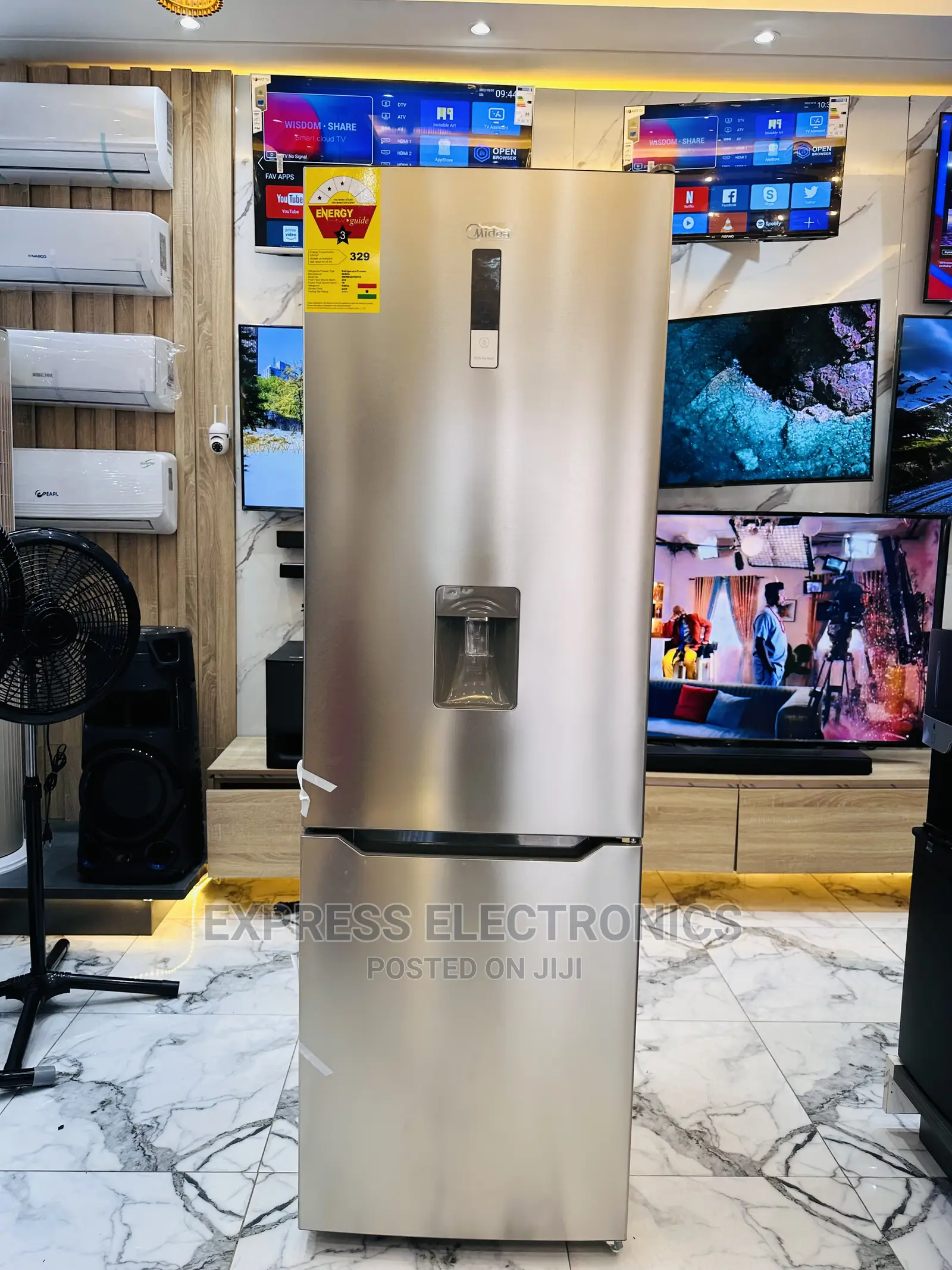 Midea 309L Double Door Fridge Grey Bottom Freezer