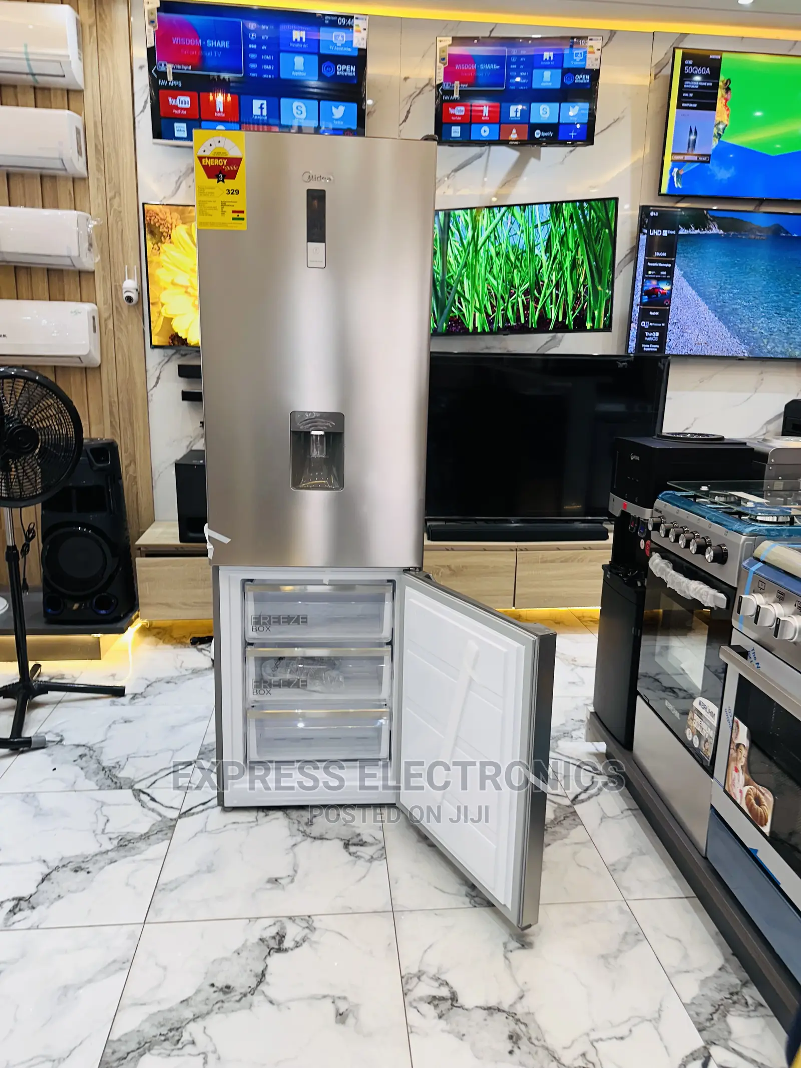 Midea Double Door Fridge 309L Grey With a Dispenser