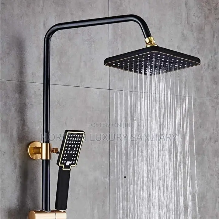Black an Gold 3 in 1 Telephone Shower With Press Buttons