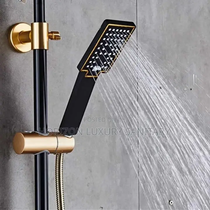 Black an Gold 3 in 1 Telephone Shower With Press Buttons