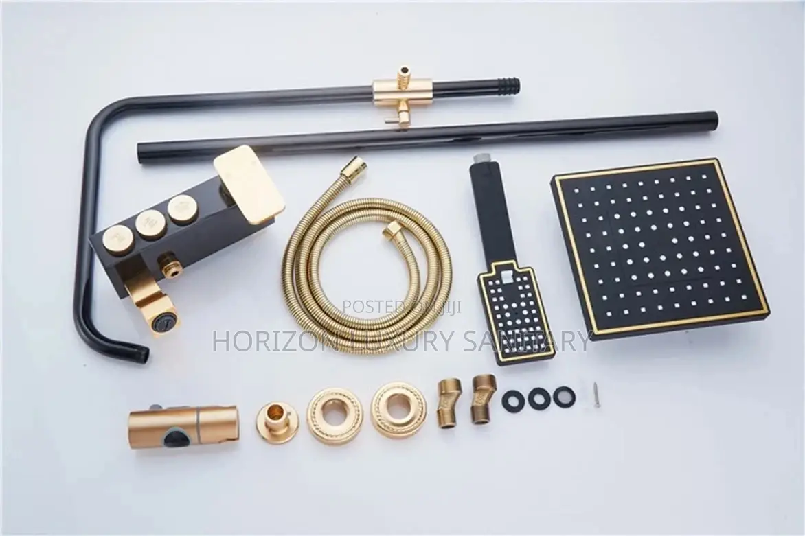 Black an Gold 3 in 1 Telephone Shower With Press Buttons