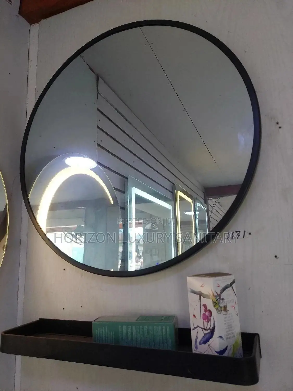 Round Matte Black High Definition Mirror