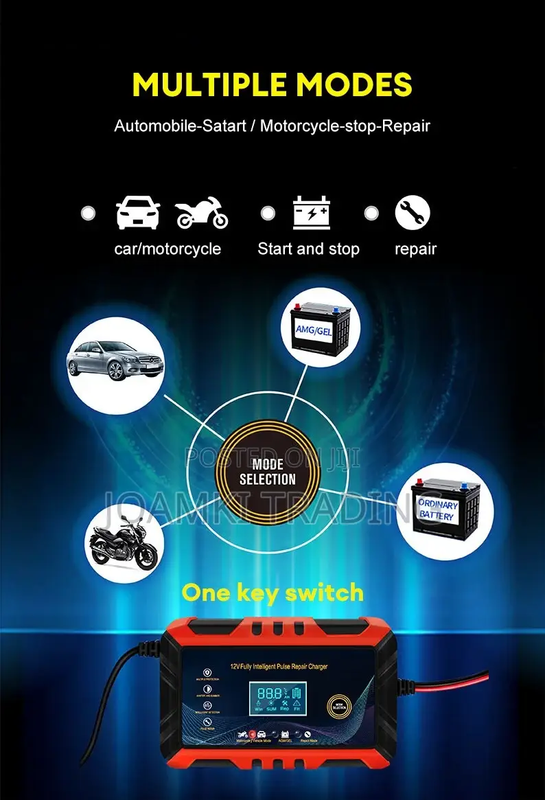 Car Battery Charger,12v Intelligent Pulse Repair LCD Display
