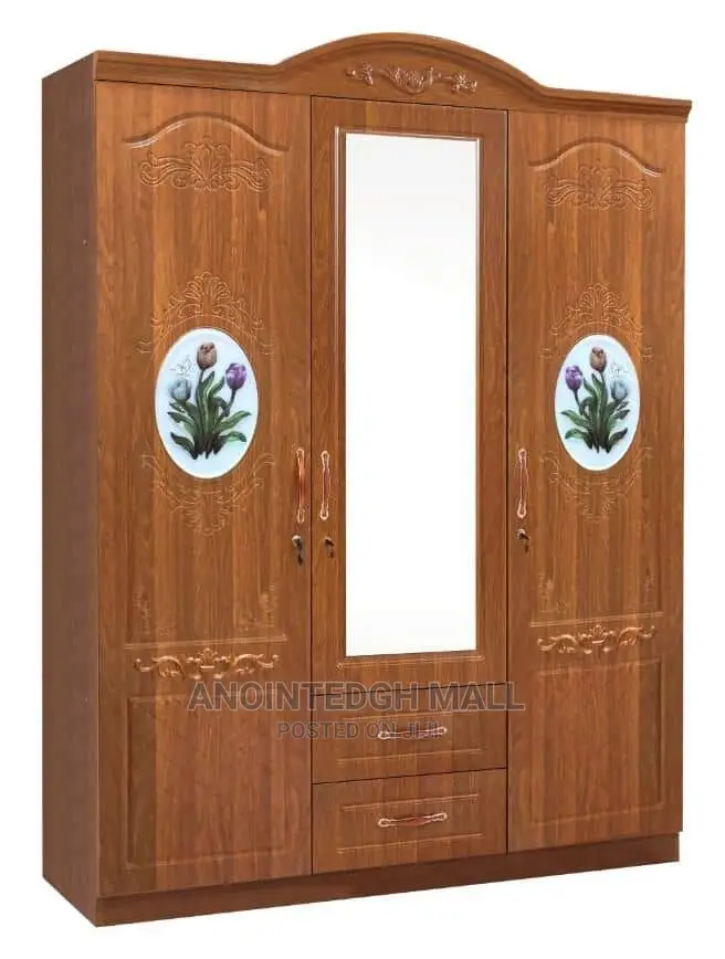 Modern 3 Door Wood Wardrobe - Coffee Brown