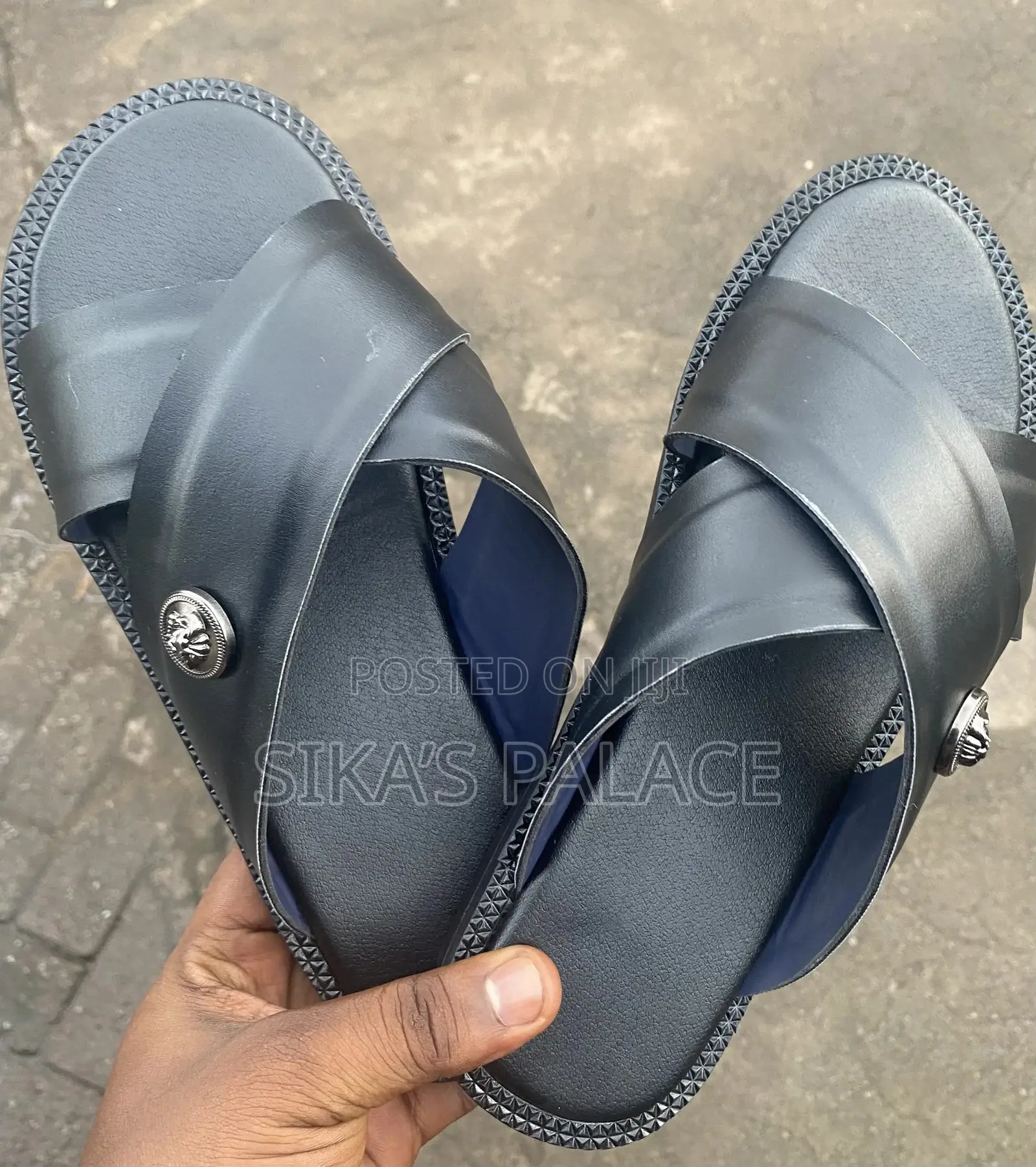 Black Leather Slippers
