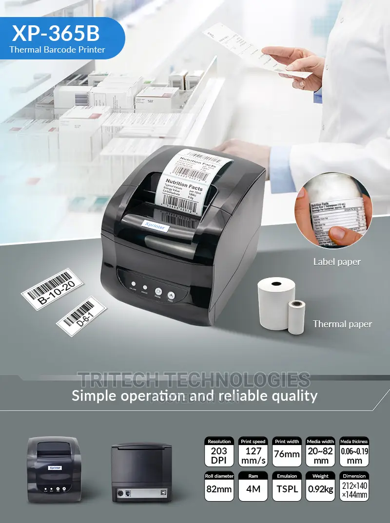 Xprinter Xp-365b 80mm 2 in 1 Printer