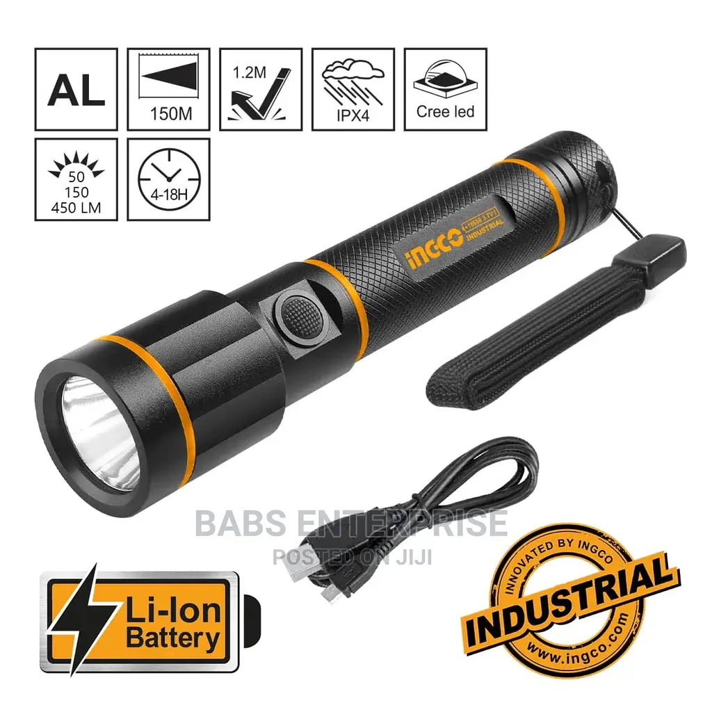 Ingco Waterproof Rechargeable LED Flashlight 450 Lumens HC in Accra
