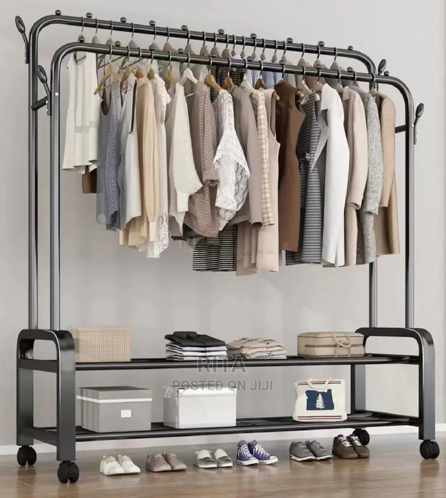 Strong Metal Cloth Hanger and Shoe Racks With Double Poles