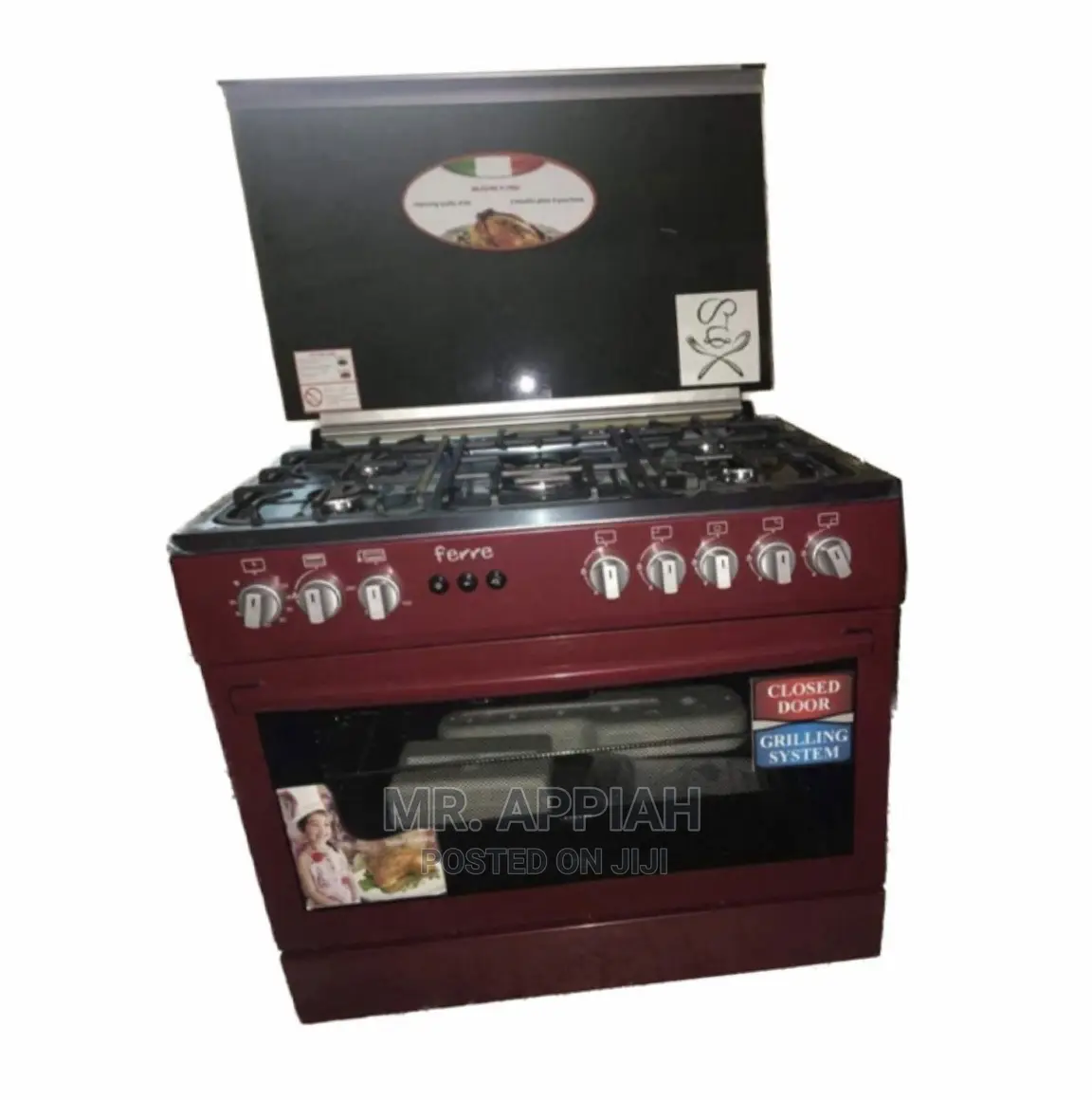 Effective and Reliable Ferre 5gas Burner,Oven and Grill,Red