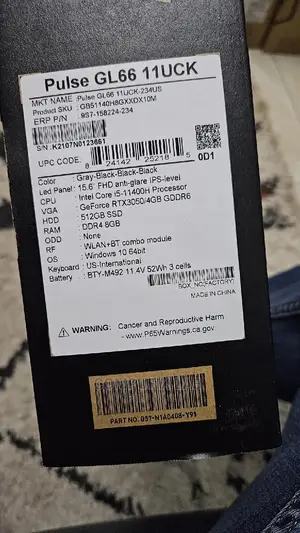 New Laptop MSI Pulse GL66 8GB Intel Core i5 SSD 512GB