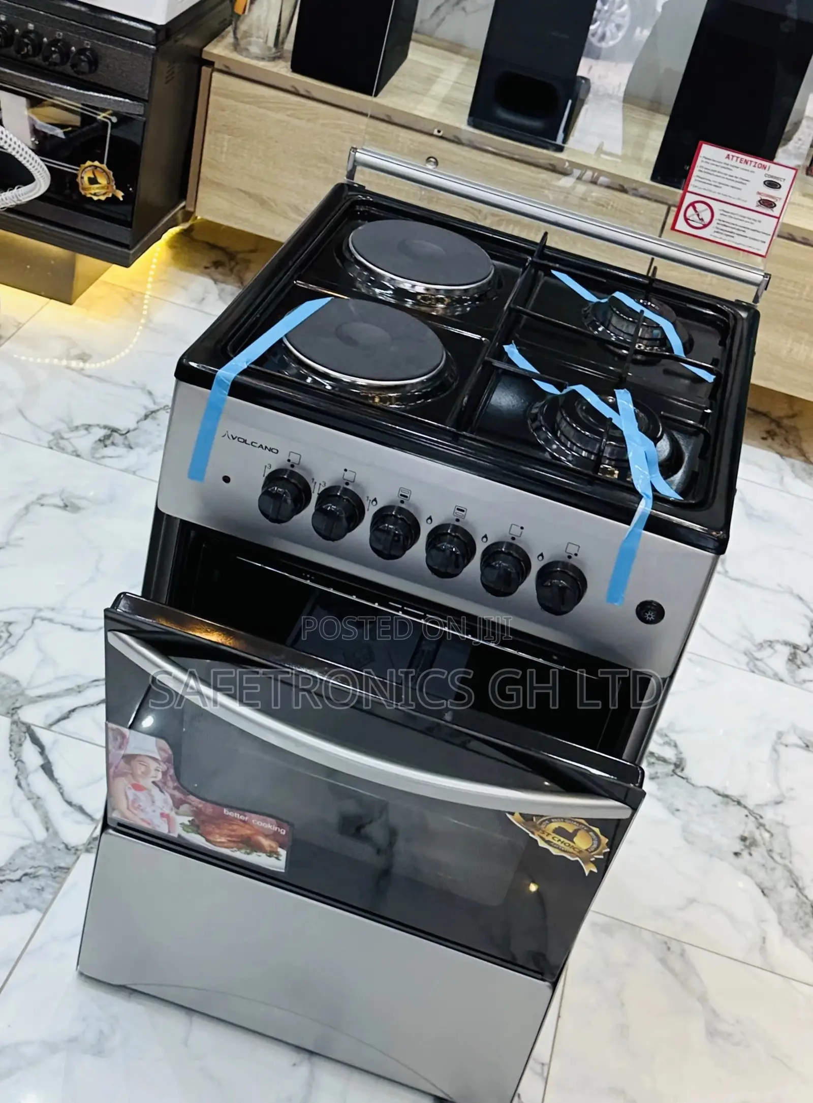 2 Electric 2 Gas Volcano Gas Cooker Sliver 50x50 Oven With G