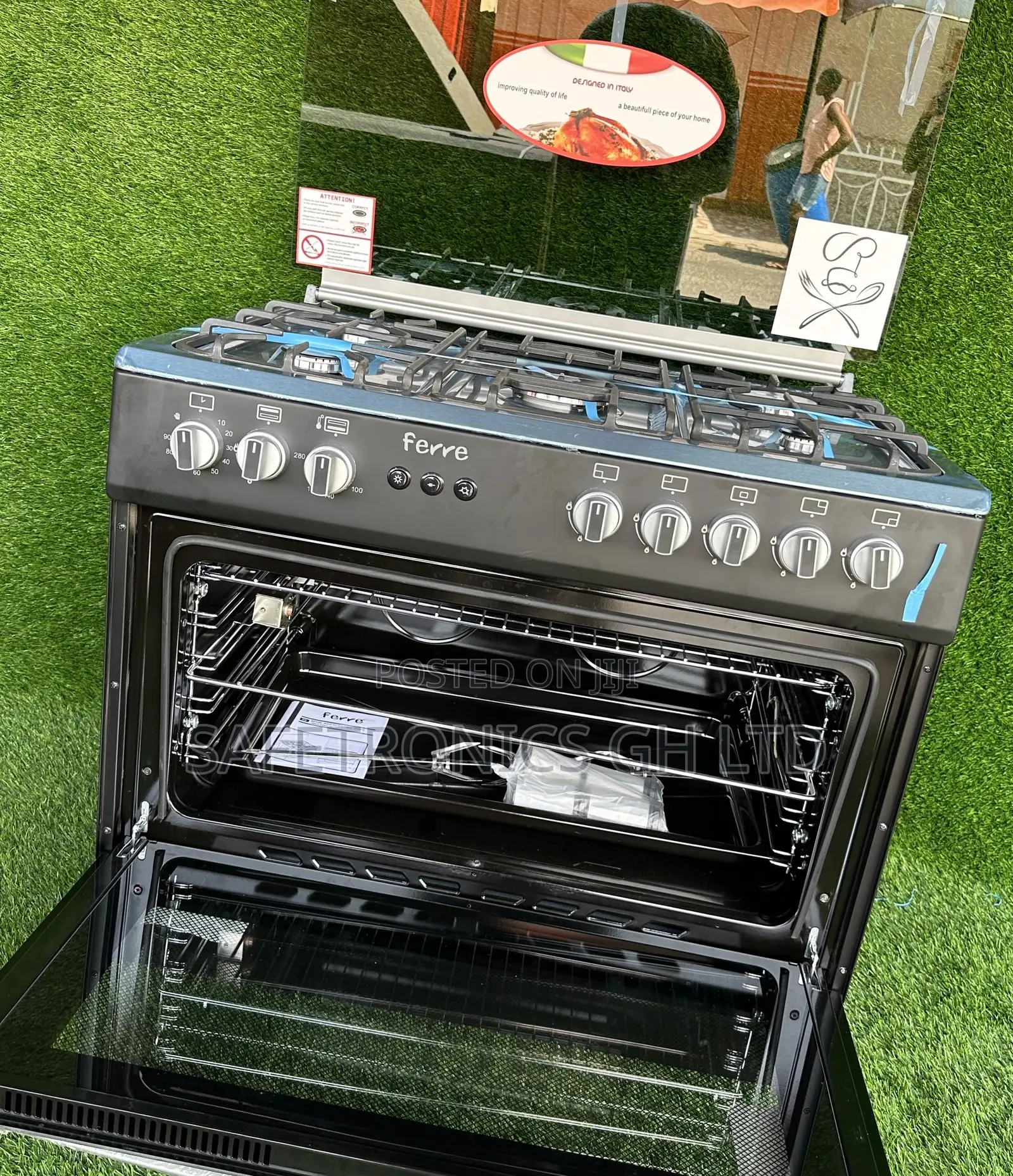 Shine Black Ferre 5 Gas Burner Oven With Grill 60x90