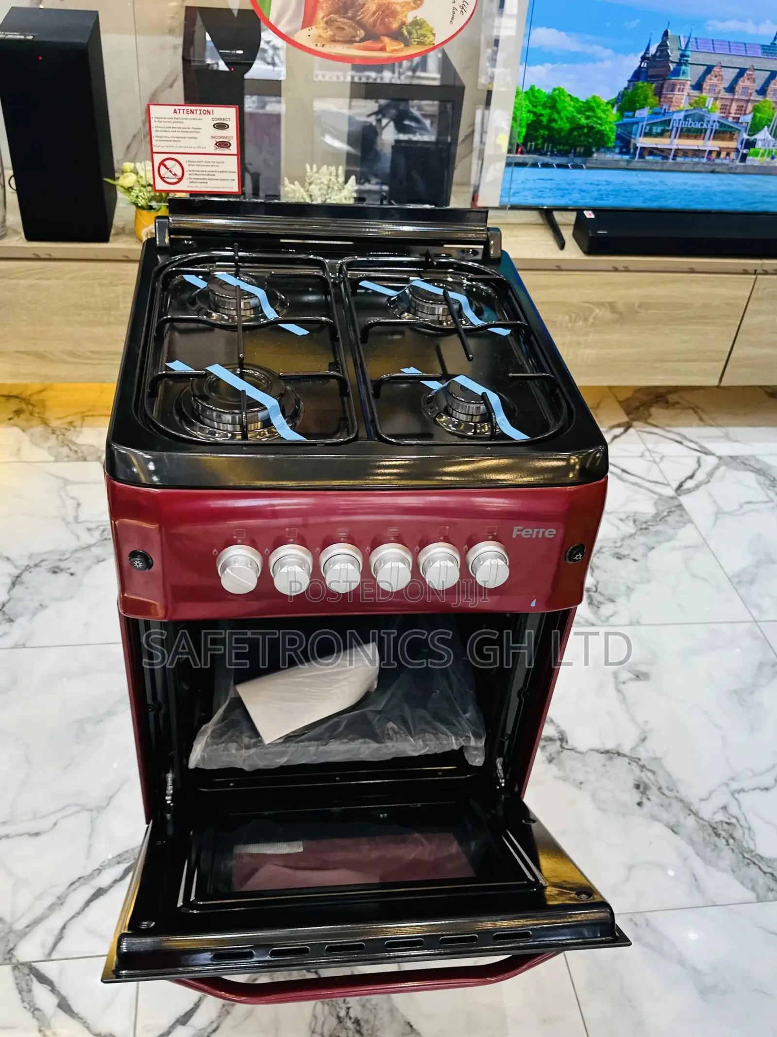 Ferre 4 Gas Red 50x60 Oven With Grill Cooker