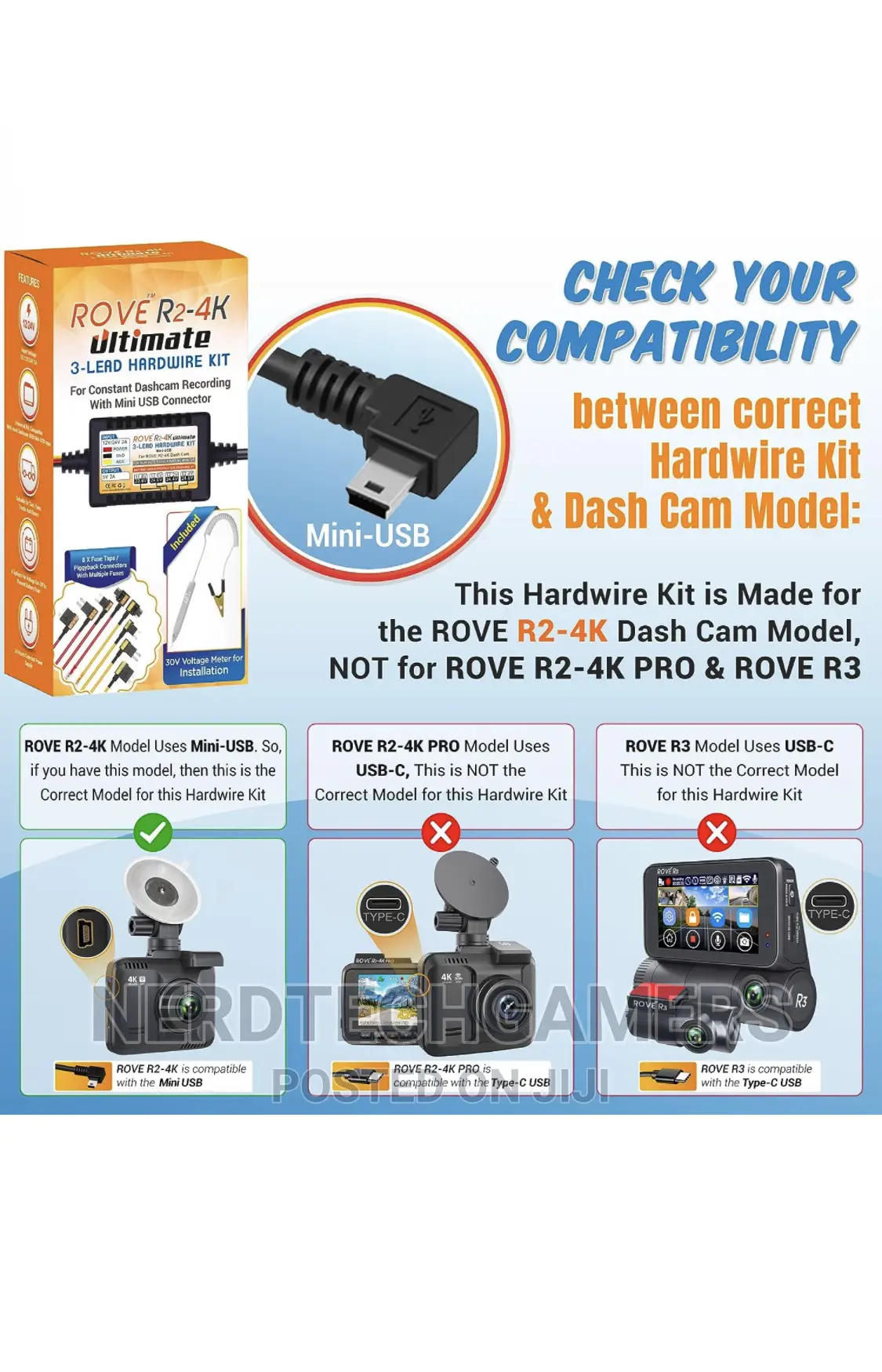 Dash Cam Hardwire Kit for ROVE R2- Car Dash Camera