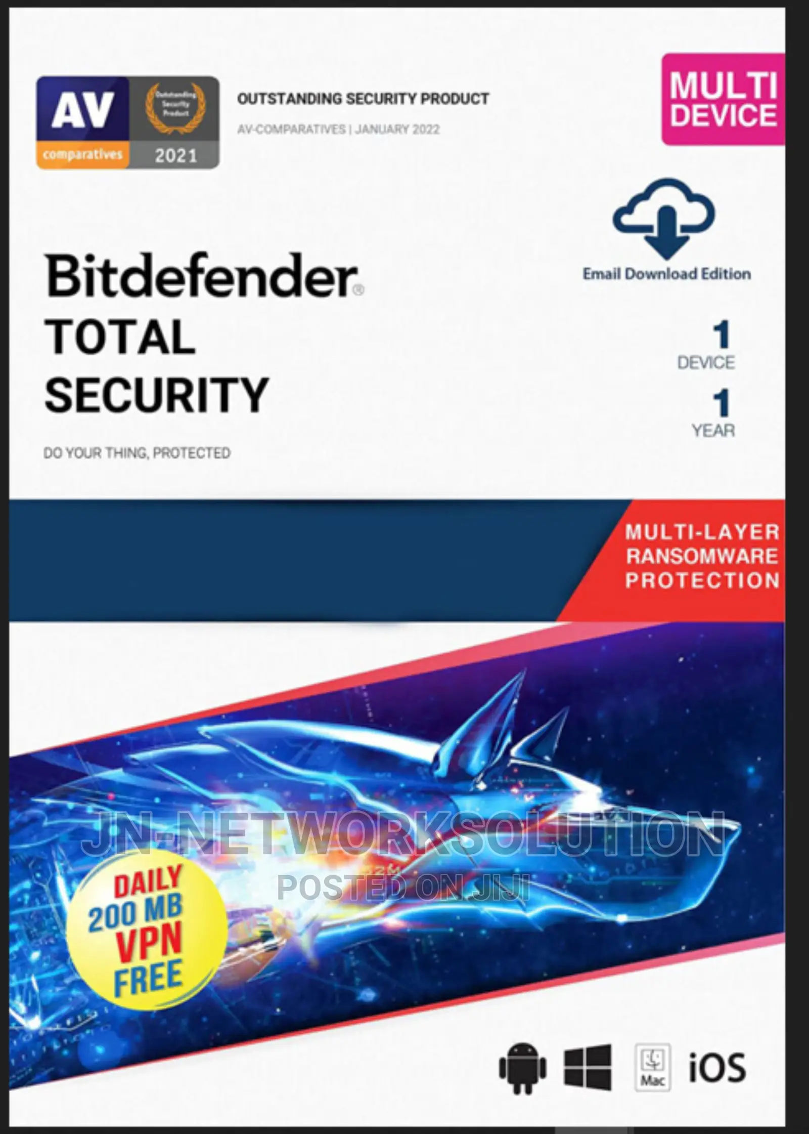 Bitdefender Total Security 1 Device 1 Year Windows/Mac/Andro