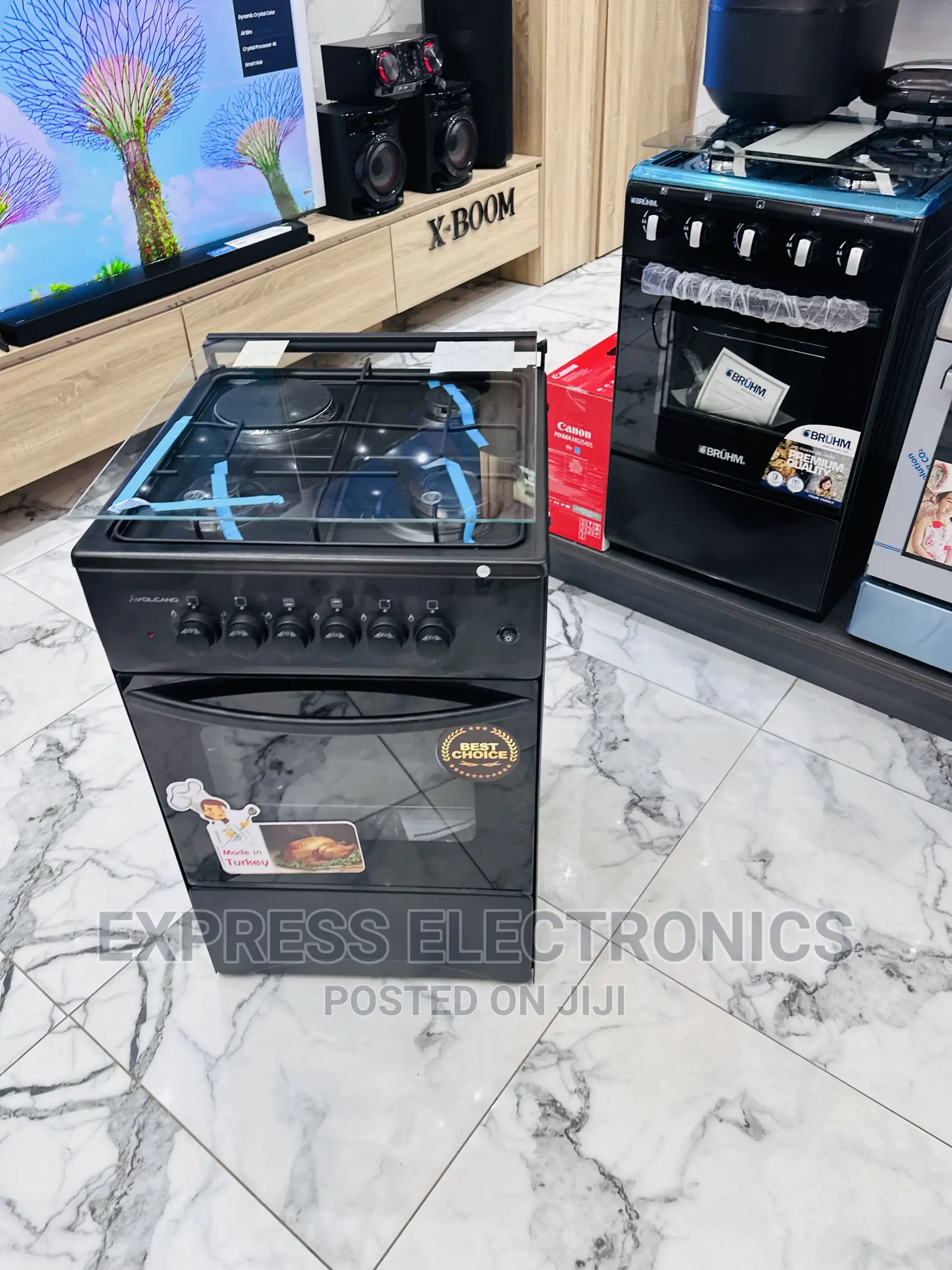 Blue Flame Gas and Electric Cooker Oven Black 3-1 Stove