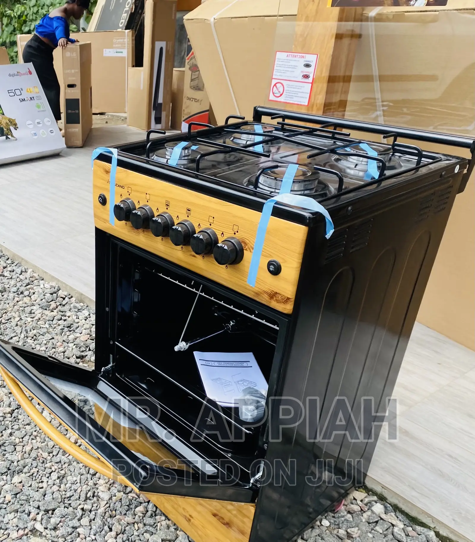 Anti-Rust Volcano 4 Gas Cooker Auto Rotisserie Light Wooden