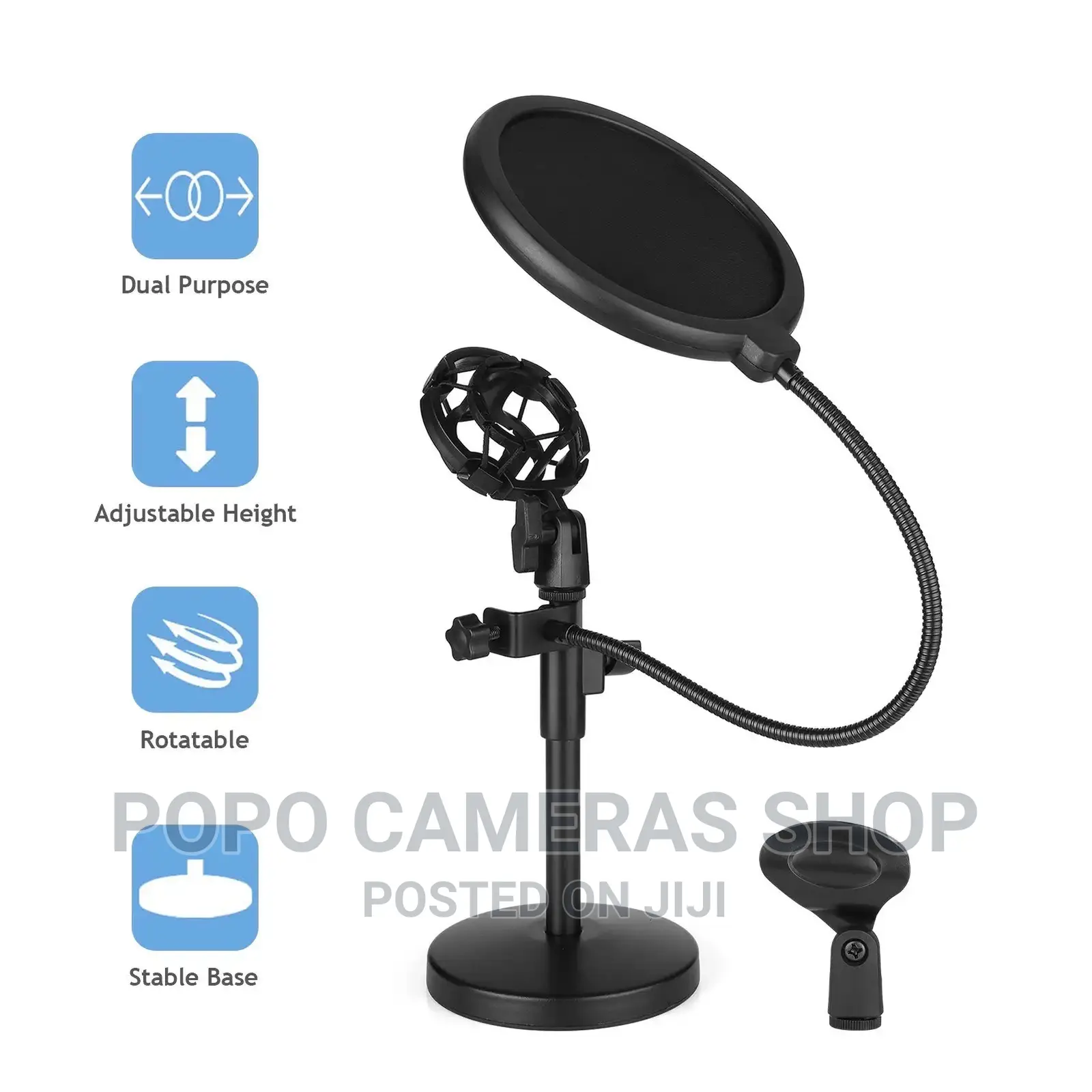 Dual Purpose Desktop Microphone Stand With Noise Filter