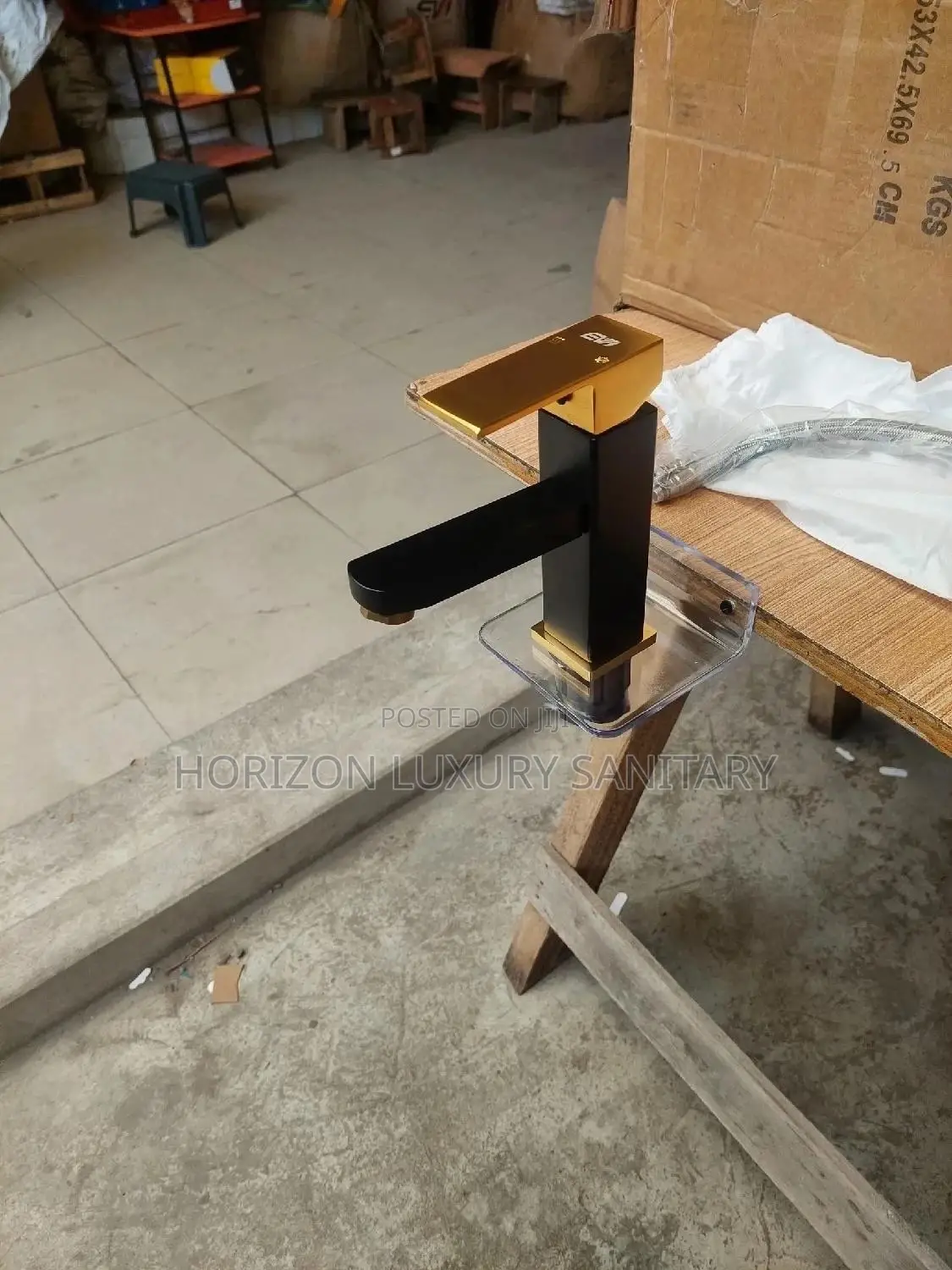 Black and Gold Square Basin Tap Hot and Cold Faucet Mixer