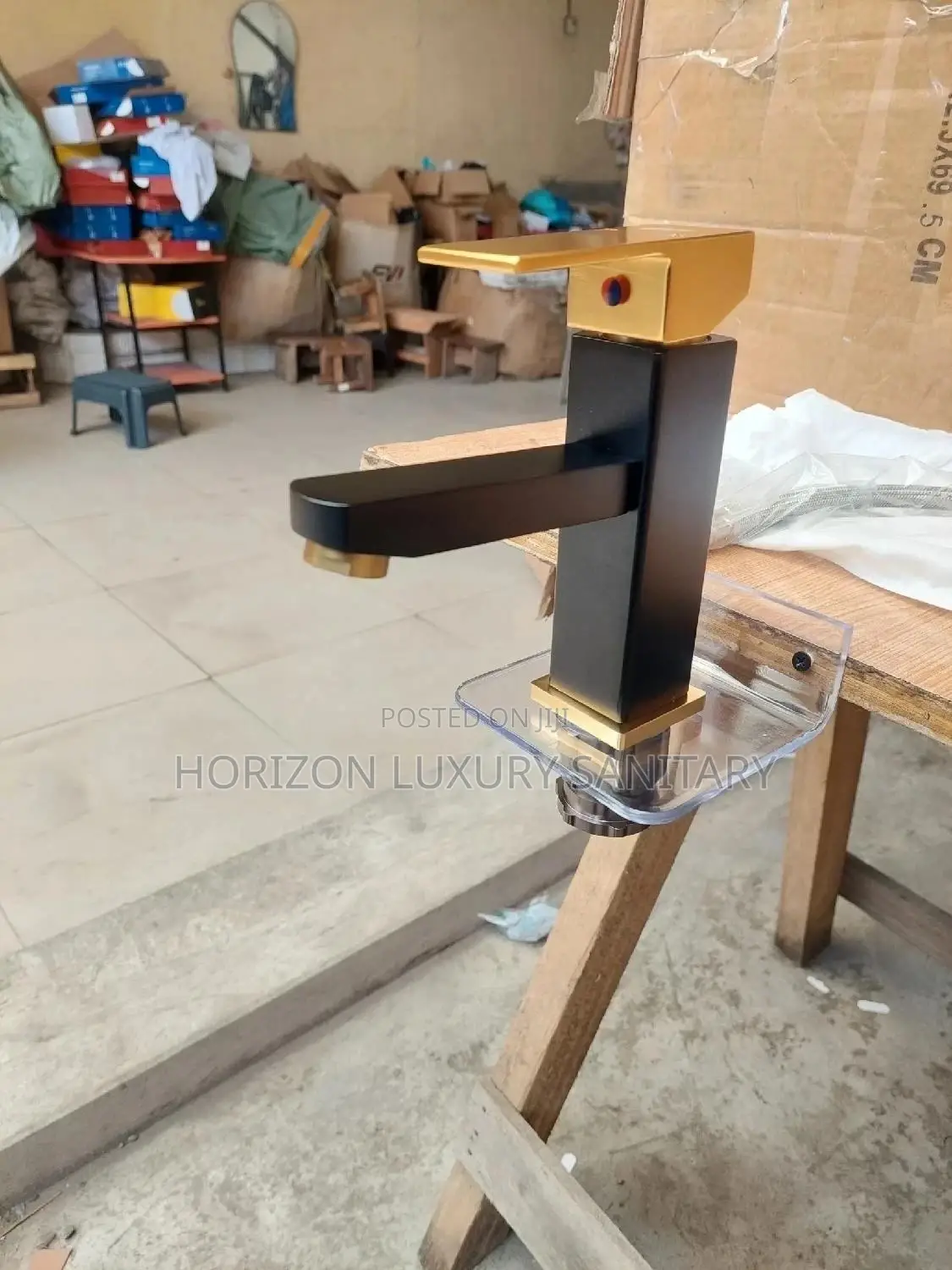 Black and Gold Square Basin Tap Hot and Cold Faucet Mixer