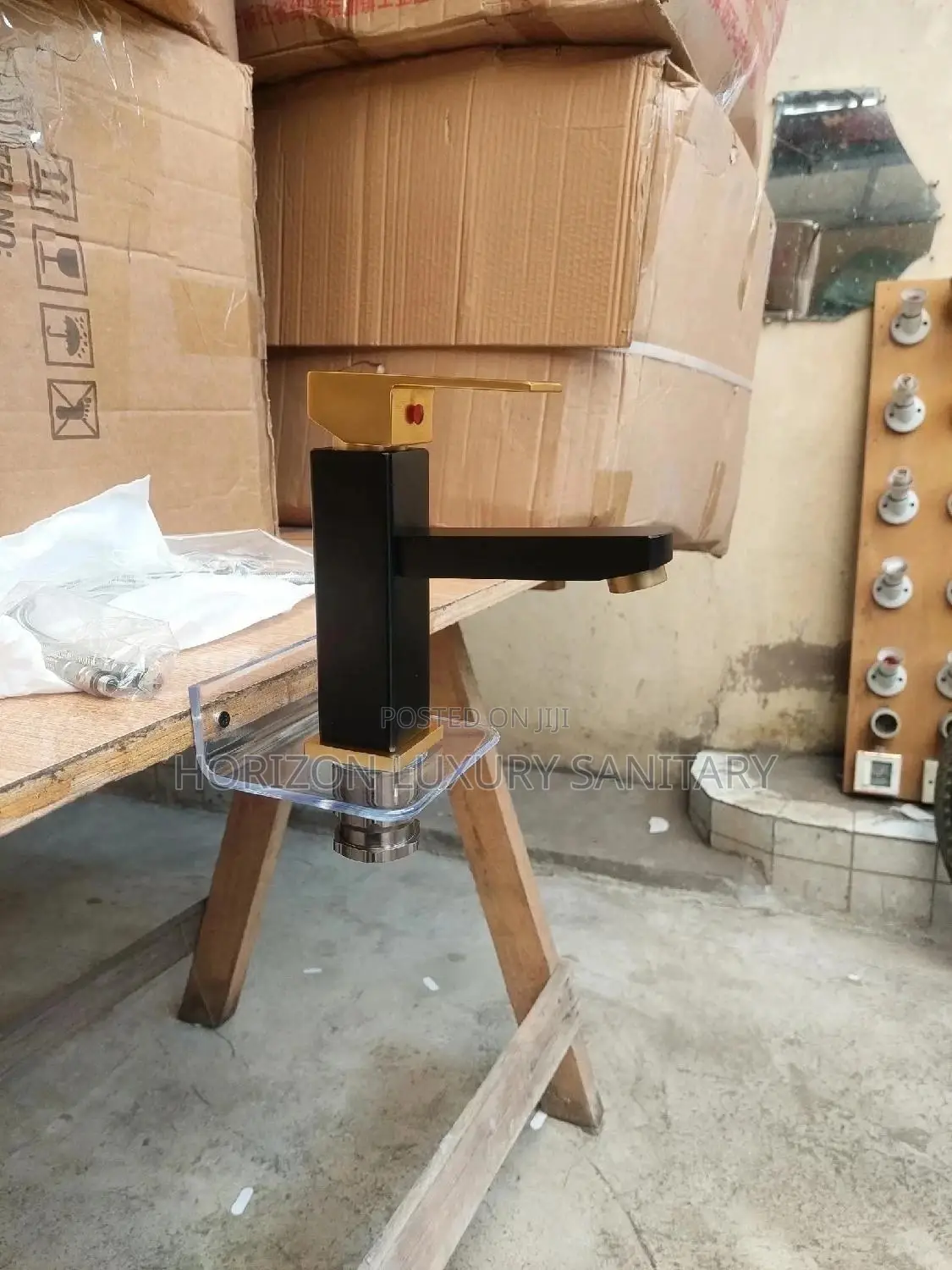 Black and Gold Square Basin Tap Hot and Cold Faucet Mixer
