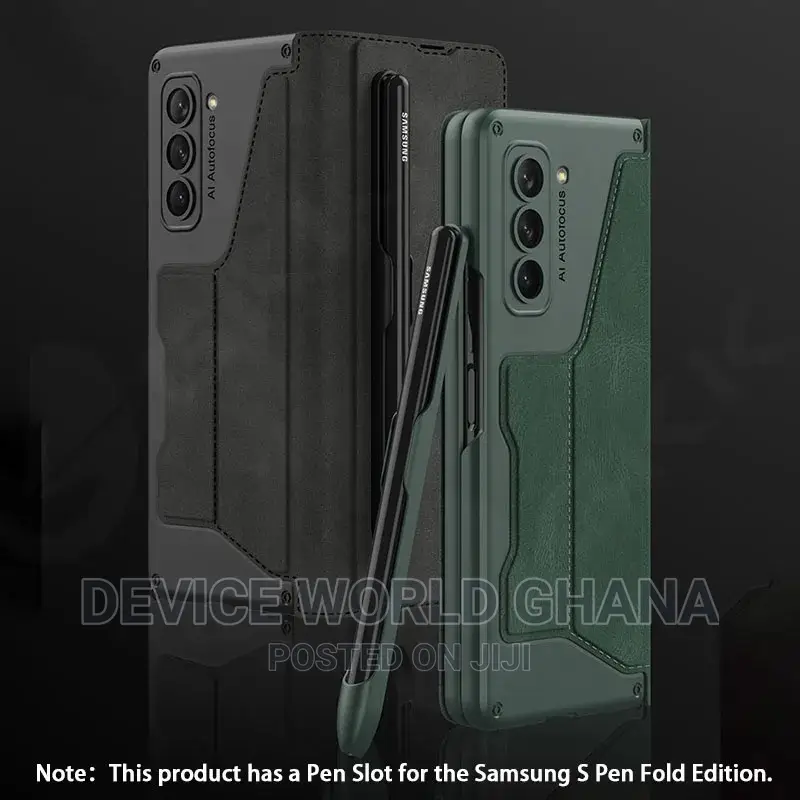 Samsung Z Fold 6 5 4 Leather Flip Case With Pen Slot