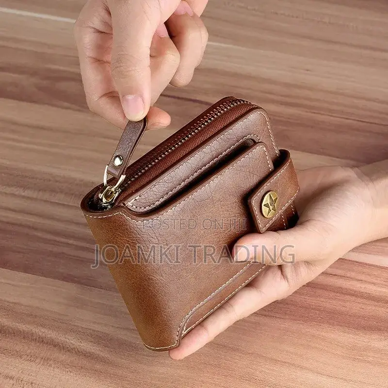 Vintage Luxury Mens Leather Wallet With Zipper Plus Hook