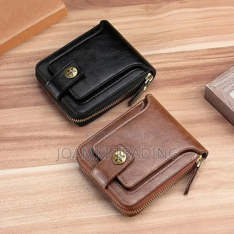 Vintage Luxury Mens Leather Wallet With Zipper Plus Hook