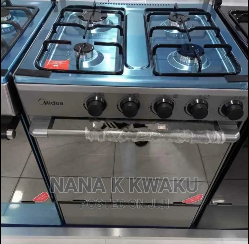 Silver Colour Midea 60x60 Burner Gas Cooker With Oven Grill