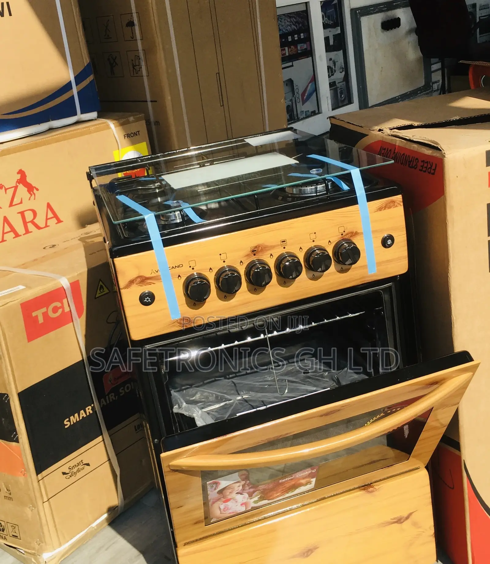 4 Gas Oven With Grill Light Wooden Cooker Burner 